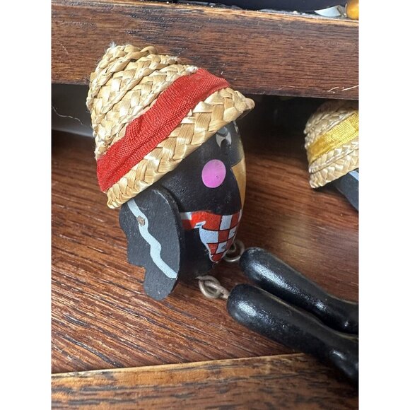 Vintage Wooden Crow Blackbird Shelf Sitters w/ Straw Hat set of 2 Terrys Village - Picture 7 of 8